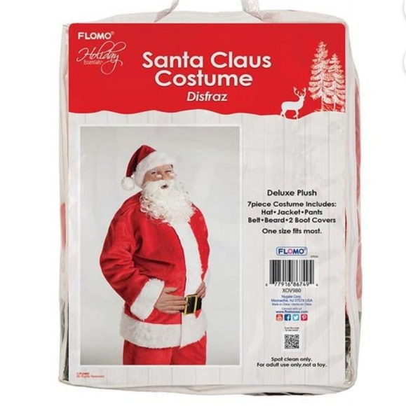 Red Santa Claus Outfit Deluxe Plush Costume 7 Piece Set OSFM - Picture 1 of 2